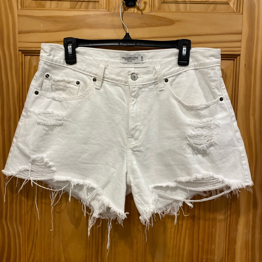 COPY - Abercrombie distressed white Mid Rise Boyfriend Shorts